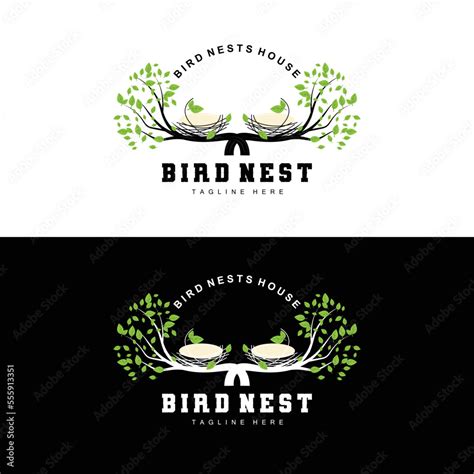 Bird's Nest Logo Design, Bird House Vector For Eggs, Bird Tree Logo ...