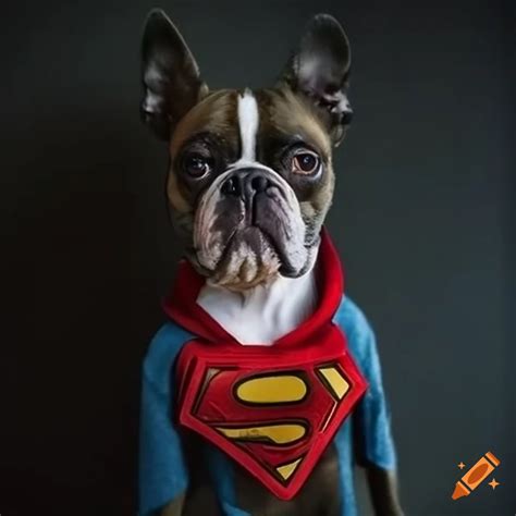 Boston terrier dog in superman costume