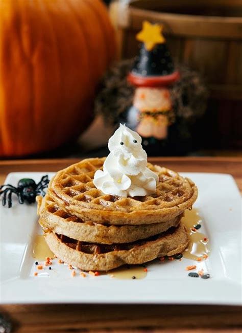 Pumpkin Halloween Waffle Ghosts {Giveaway} - Some the Wiser | Scary food, Pumpkin waffles, Waffles