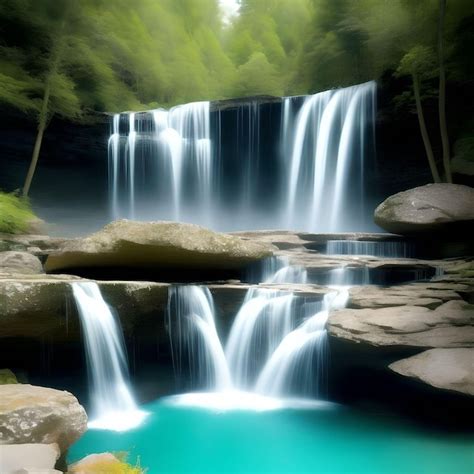 Premium AI Image | Serene Waterfalls Cascading into A Pool Amidst Thick Forest Illustration