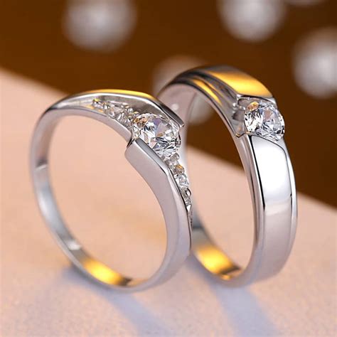 Cubic Zirconia Diamonds Engagement Matching Promise Rings Set In Sterling Silver [MR-1260] - $65 ...