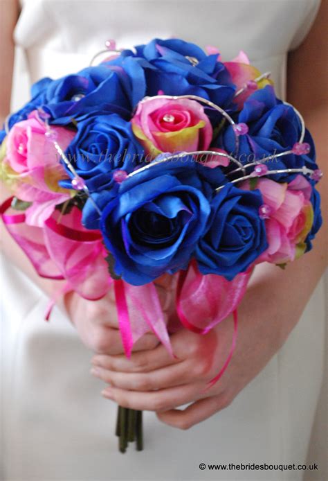 Spring Summer Wedding flowers - royal blue and hot pink rose modern bridal posy | Pink wedding ...