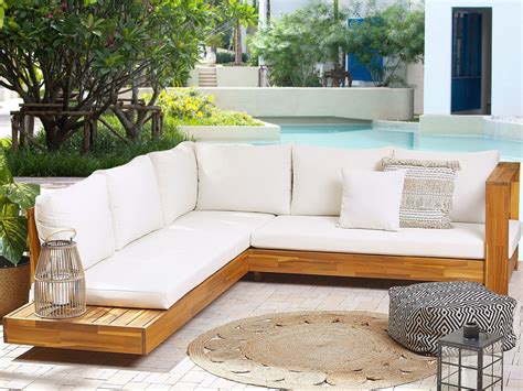 5 Seater Acacia Wood Garden Corner Sofa Set White MARETTIMO | Beliani.co.uk