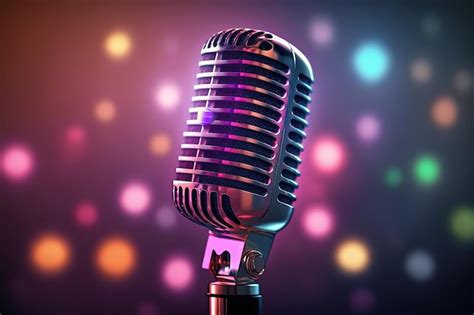 Premium AI Image | Studio microphone illustration blurred background with colorful neon lights ...
