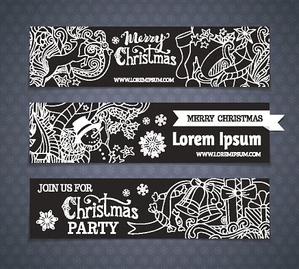 Vector Set Of Cartoon Black And White Christmas Banners Stock Illustration - Download Image Now ...