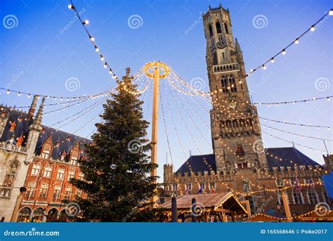 Traditional Christmas Market in Europe, Bruges, Belgium. Main Town ...