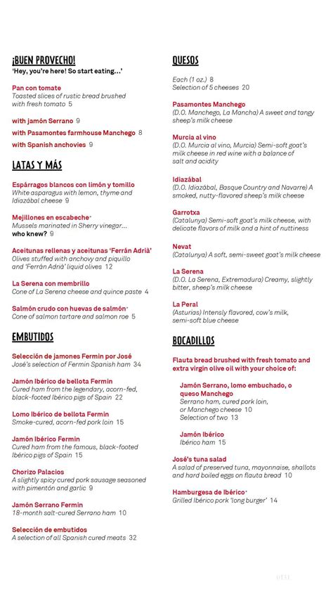 Jaleo Menu, Menu for Jaleo, The Strip, Las Vegas - Urbanspoon/Zomato