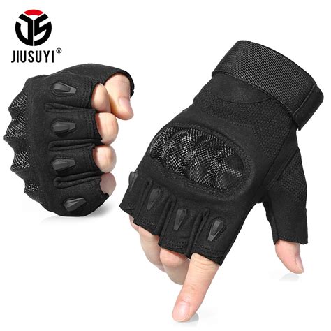 Black Military Tactical Fingerless Gloves Army Paintball Airsoft Combat Fight Work Hard Knuckle ...