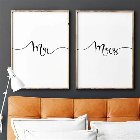 Mr Mrs Print Wall Art Canvas Poster Newlyweds Bedroom Romantic Couples with Free Shipping ...