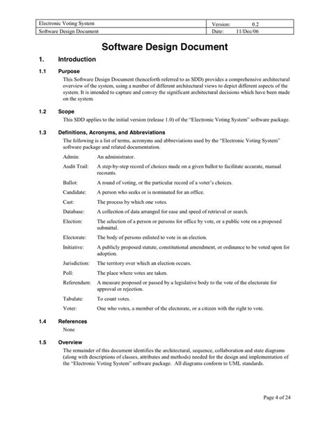 Software Design Document in Word and Pdf formats - page 4 of 24