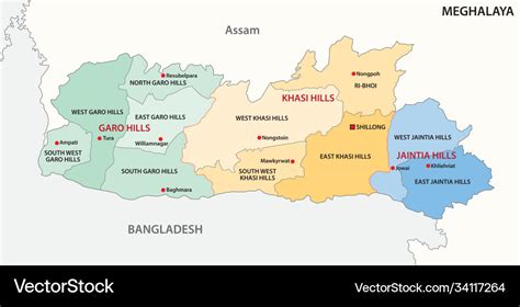 Meghalaya administrative and political map india Vector Image