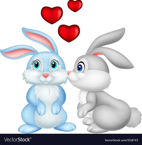 Two cute cartoon bunnies in love Royalty Free Vector Image