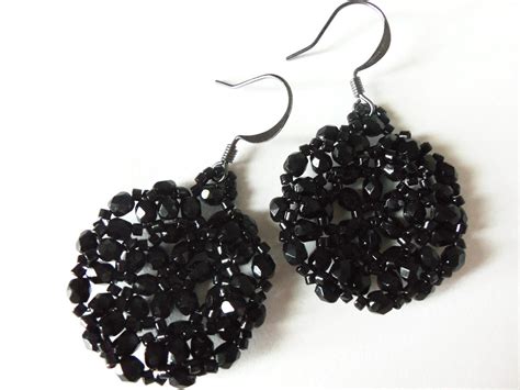 Beaded Earrings Black Jewelry Circle Dark Gunmetal Earwires