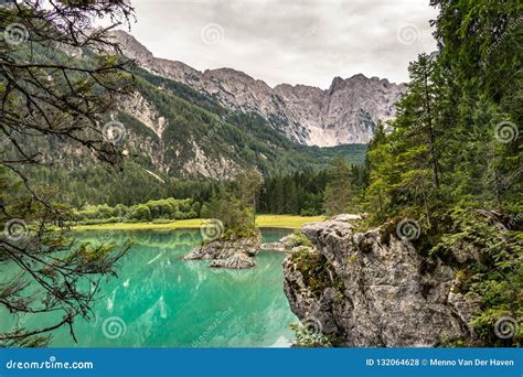 Fusine Lakes in the Julian Alps, Near the Border of Italy and Slovenia. Stock Photo - Image of ...