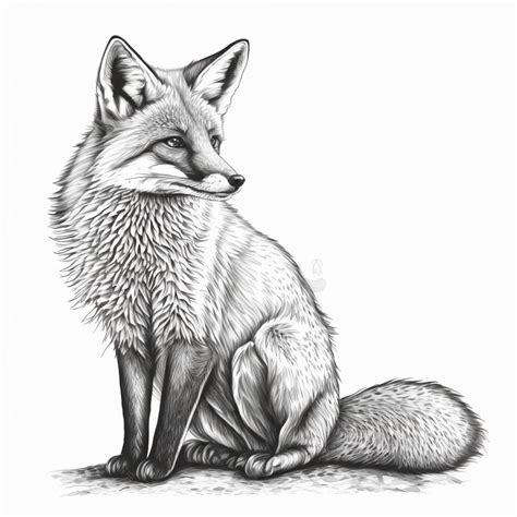 Premium Photo | A drawing of a fox with a tail curled up and a tail ...