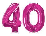 Large Magenta Number 40 Balloons, 40th Birthday Balloons