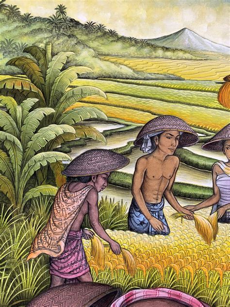 Rice Paddy Field Painting Farmer Art on Canvas Rice Harvest - Etsy