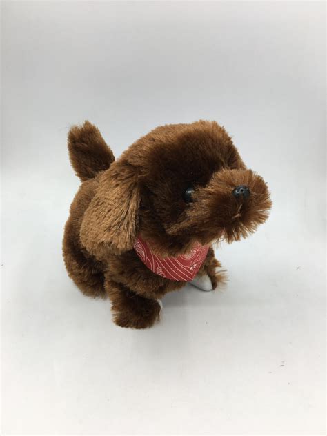 Soft Plush Stuffed Animal shaped Brown Electric Dog toy , Battery operated Barking & Walking ...