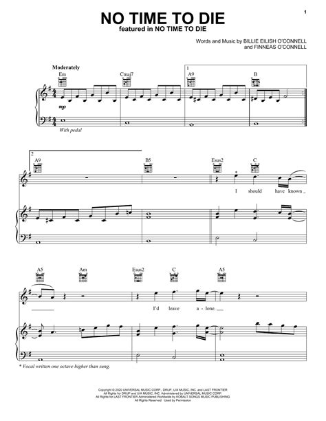 Billie Eilish "No Time To Die" Sheet Music Notes | Download Printable ...