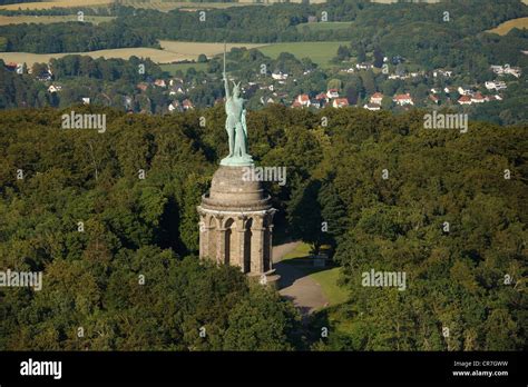 Aerial view, Hermannsdenkmal, Hermann monument, in the Teutoburg Forest ...