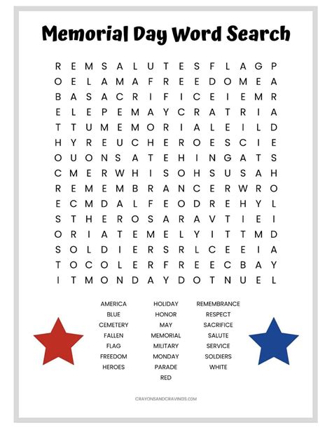 Memorial Day Printable Word Search