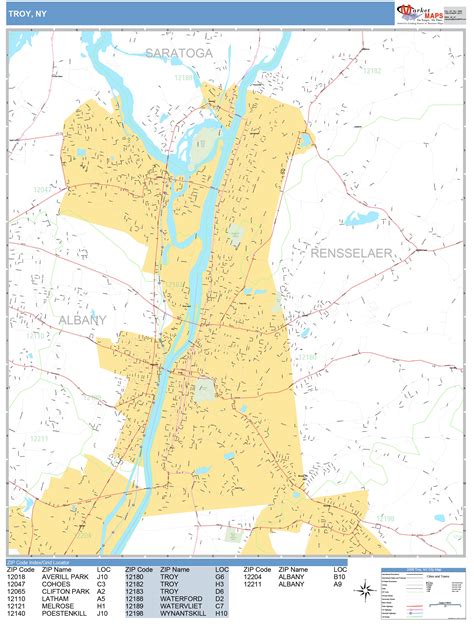 Troy New York Wall Map (Basic Style) by MarketMAPS - MapSales.com