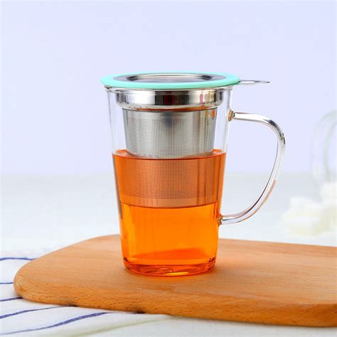 350ml Glass Tea Mug With Infuser And Lid , 304 Stainless Steel Filter Borosilicate Glass Tea Cups