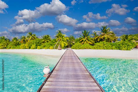 Idyllic tropical beach landscape for background or wallpaper. Design of ...