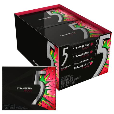 Buy 5 Gum Sour Strawberry Sugar Free Chewing Gum Bulk Pack, 15 Stick ...