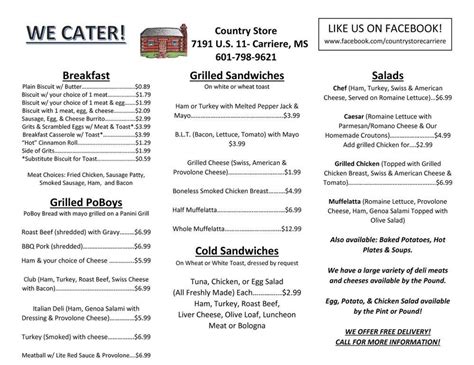 Menu at Country Store, Carriere