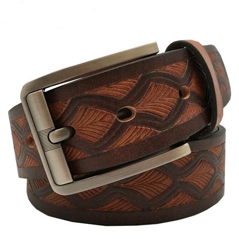 Handmade Cool Brown Tooled Leather Mens Belt Dark Brown Leather Belt f ...