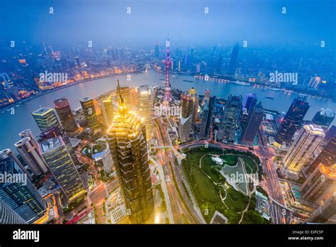 Shanghai, China downtown city skyline over Lujiazui District Stock ...