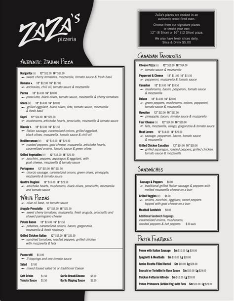 Menu – ZaZa's Pizzeria