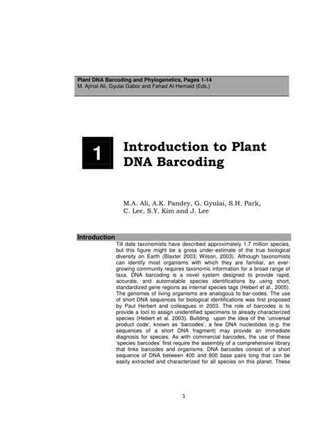 (PDF) Introduction to Plant DNA Barcoding