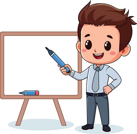 Male teacher with a whiteboard marker and a whiteboard in the background, cartoon style vector ...