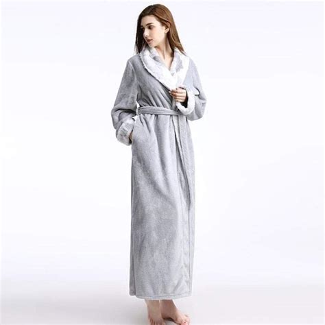 Womens Bathrobe Soft Dressing Gown Winter Warm Long Robe Housecoat Long Nightgown Robe Winter ...