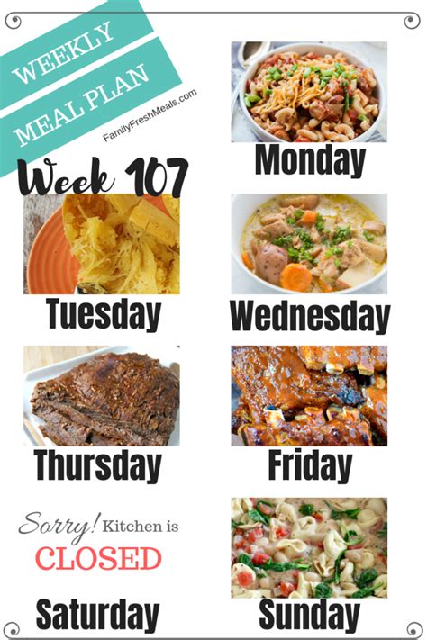 Easy Weekly Meal Plan Week 107 - Family Fresh Meals