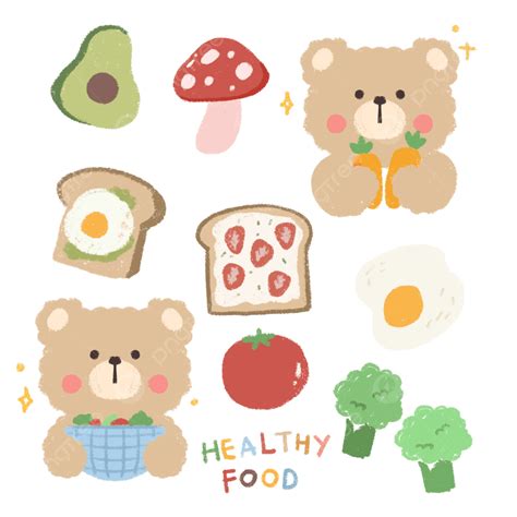 Healthy Food Korean Bear Stickers Free Printable, Korean Bear, Sticker, Healthy Food PNG ...