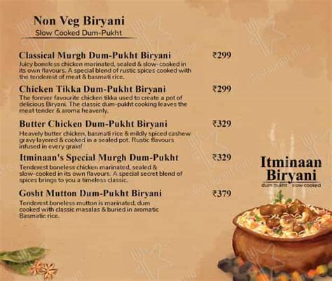 Menu at Itminaan Biryani - Dum Pukht, Mumbai, Shop 8 & 9