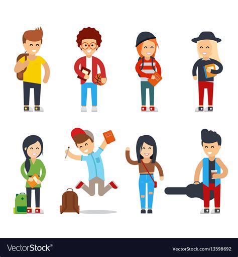 Young students cartoon characters happy people Vector Image