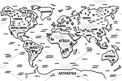 Vector outline sketch of world map | World map coloring page, World map ...