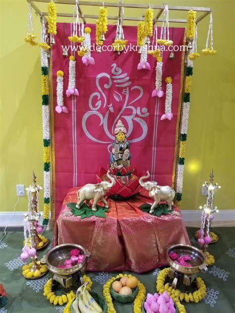 Varalakshmi Vratham Pooja Decor | Goddess decor, Diwali decorations at home, Mandir decoration