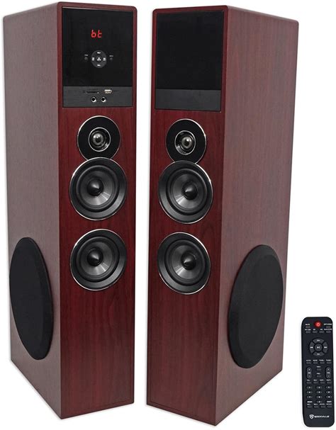 Amazon.com: Rockville TM80C Cherry Powered Home Theater Tower Speakers ...