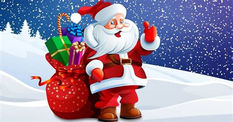 Cute pictures of Christmas Santa Claus cartoon with reindeer and gift bag for kids. Funny Santa ...