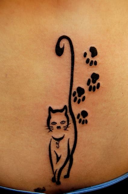 Cat Tattoo With Paw Prints For Girls | Tattooshunt.com