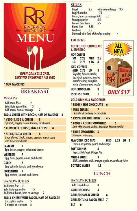 Menu at Riverview Restaurant, Billerica