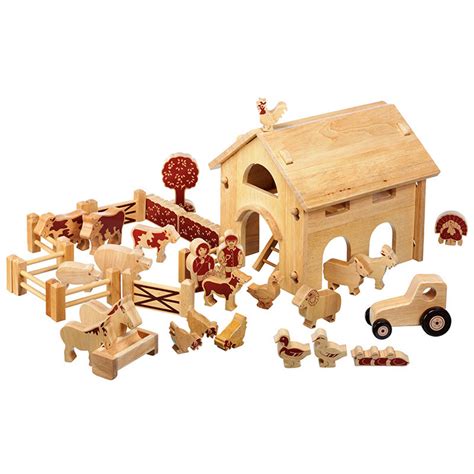 Natural Wood Farm Toy with Animals and Tractor | Wooden Toy Farm | Traditional Toy Farm