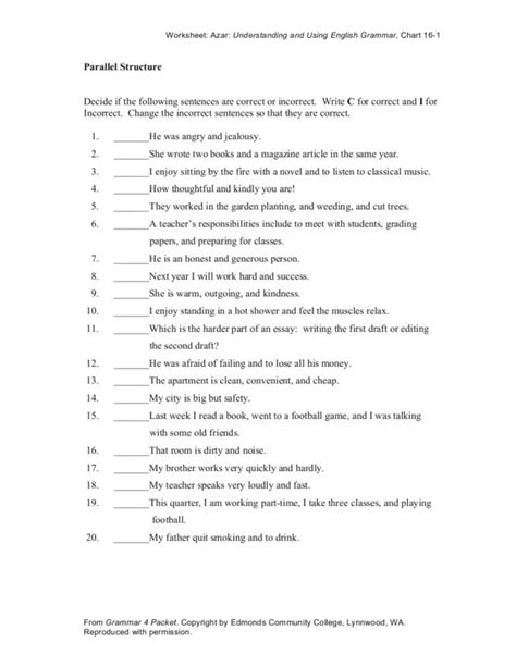 Writing: Parallel Structure Worksheet for 7th - 9th Grade | Lesson Planet