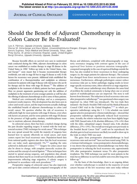 (PDF) Should the Benefit of Adjuvant Chemotherapy in Colon Cancer Be Re ...