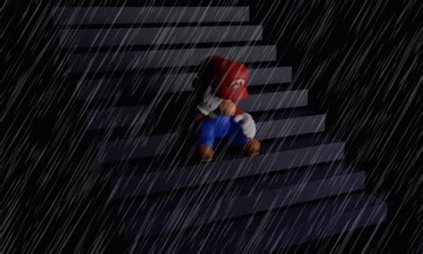 mario crying stairs gif | Mario Crying In The Rain On Steps | Know Your Meme